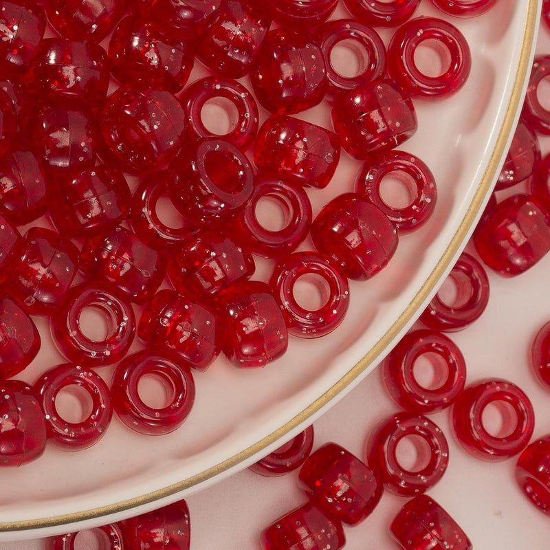 FINEWEN Red Glitter Pony Beads(1200Pcs 6x9mm),Craft Beads for Jewelry Making, Hair Braiding & DIY Crafts - Image 2